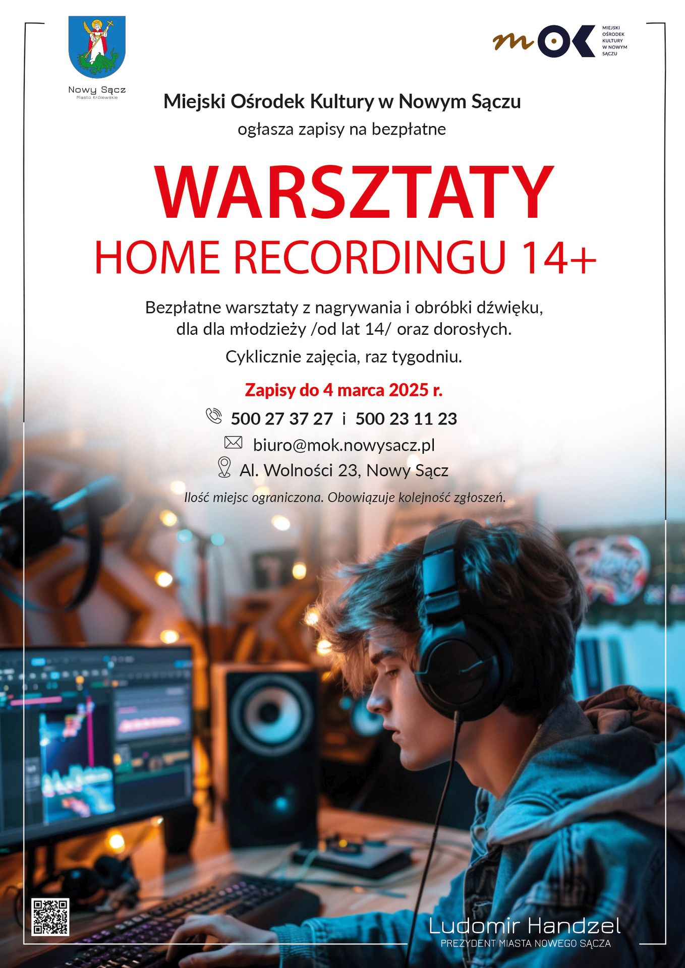 Plakat informujący o zajęciach z home recordingu